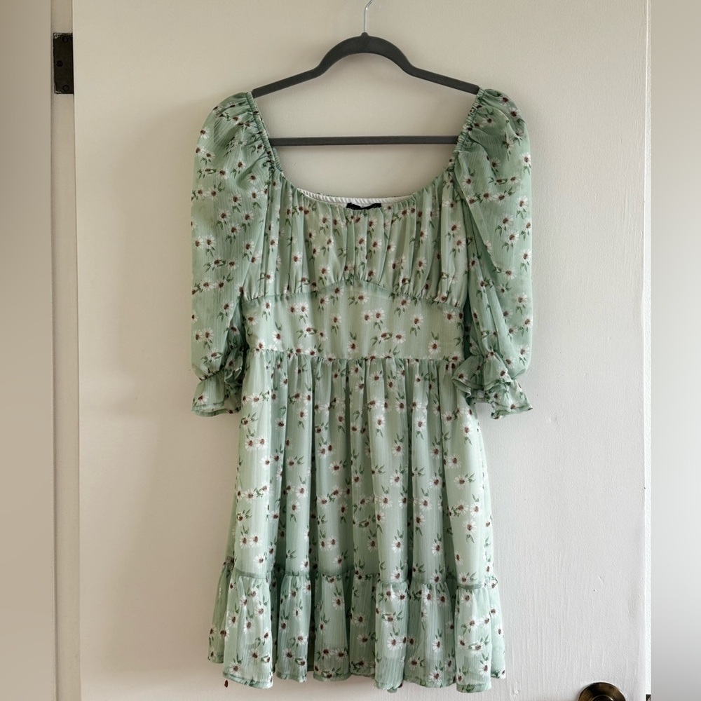 sweet green floral mini dress size small